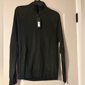 Banana Republic Charcoal Gray Olive Green Quarter Zip Sweater NWT Supima Corron
